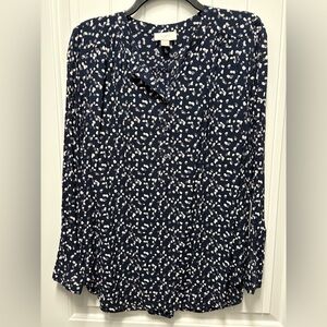 LOFT Navy and White Patterned Blouse